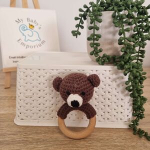 Crocheted Animal Rattle - Dark Bear