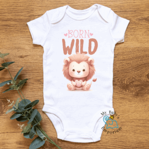 Baby Short Sleeve Onesie - Born Wild with Lion