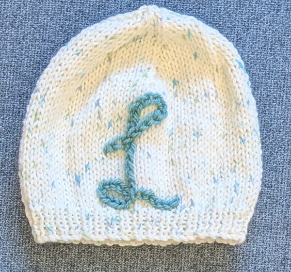 Mint Spot Beanie with Sea Green Initial