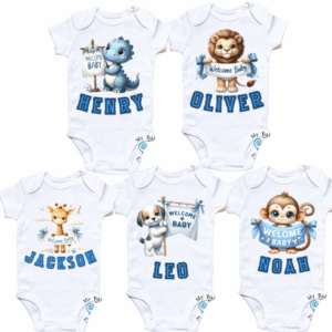 “Welcome Baby” Personalised Animal Onesie 🍼