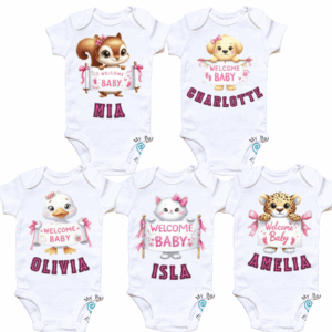 “Welcome Baby” Personalised Animal Onesie 🍼